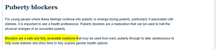NZ Ministry of Health on puberty blockers